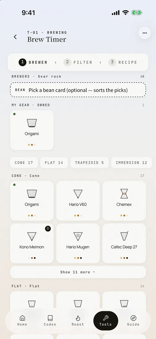 OLLA Brew Timer English interface on iPhone 17 Pro Max